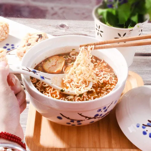 Vista 6 de Tazones de ramen con tapa, estilo japonés, de 27.5 onzas, tazón grande de fideos instantáneos para sopa, arroz y gachas de avena, microondas, horno