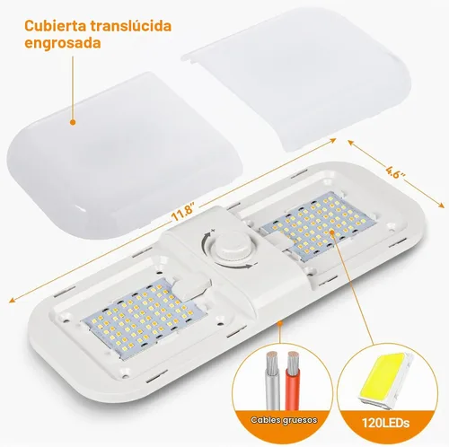Vista 5 de CT CAPETRONIX Luces Interiores para RV 1700LM, Luces para Camper de 3 Colores TEM, Regulables 12v Voltios Luminaria de Luces LED, Luz de Cúpula