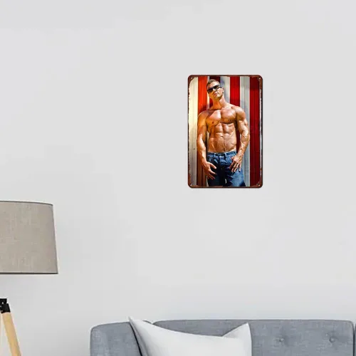 Vista 6 de Cartel de metal sexy para hombre musculoso, póster retro para cafetería, bar, gimnasio, sala de estar, baño, cocina, hogar, decoración de pared