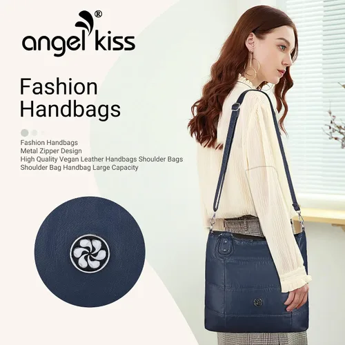 Vista 7 de Angel Kiss Hobo - Bolsos de hombro para mujer, grandes, suaves, de piel sintética lavada, a rayas, bolsos cruzados