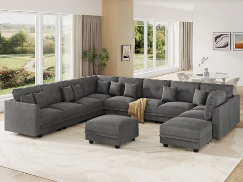 Vista 61 de LLappuil Sofá seccional modular con asientos de almacenamiento, sofá seccional convertible modular en forma de U de pana para sala de estar, sofá