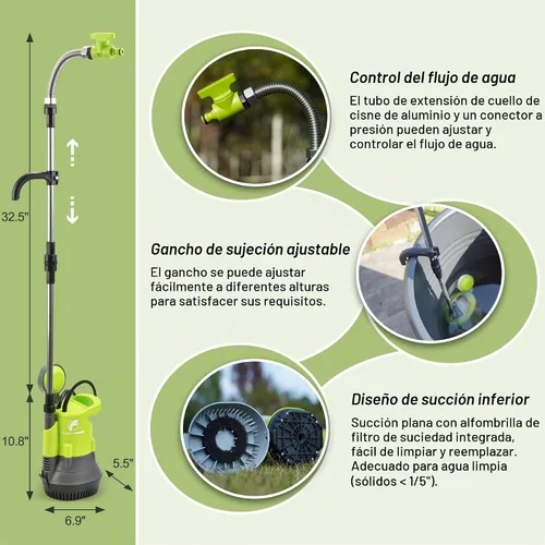 Vista 4 de FLUENTPOWER Bomba de Barril de Lluvia de 1/2HP, Bomba de Agua Sumergible de 1050GPH con Interruptor de Flotador y Cable de 26 pies, Drenaje de Agua