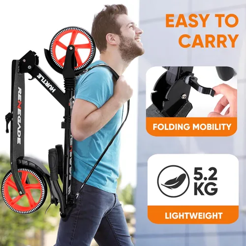 Vista 5 de Hurtle Renegade Kick Scooter for Kids, Teenagers & Adults - 2-Wheel Folding Scooter with Adjustable T-Bar Handlebar - Alloy Anti-Slip Deck