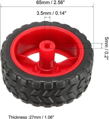 Vista 3 de uxcell Neumáticos de rueda RC de goma de 2.559 in Robots modelo DIY 2pcs, rojo y negro