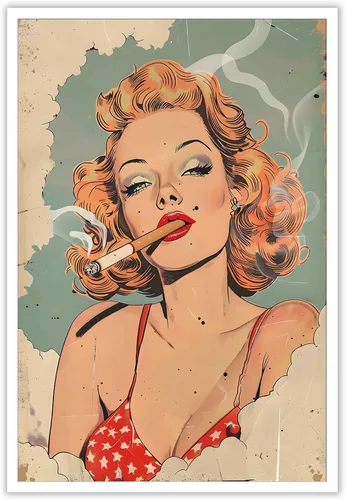 Vista 9 de Póster vintage de la niña piloto sexy de los años 50, arte de pared, arte retro de mediados de siglo, nostalgia estética, impresiones estéticas