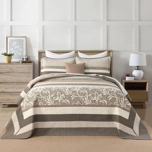Vista 2 de Colchas ligeras tamaño King de 120x120, colcha de microfibra extra grande 100% algodón, colcha reversible con patrón botánico a rayas, juego de ropa