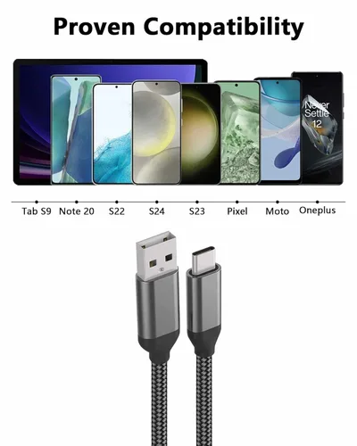 Vista 3 de Cable USB C, paquete de 3 unidades de 10 pies, 6 pies, 3 pies, carga rápida, nailon, cable de carga para LG Stylo 5 4 G8X G8 V50 V40 ThinQ, Samsung