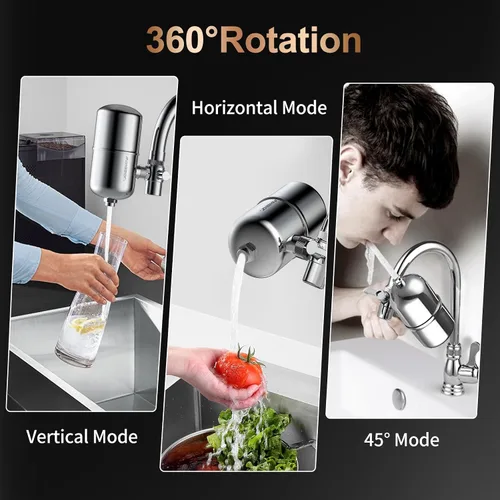Vista 7 de WINGSOL Filtro de agua de acero inoxidable para grifo de fregadero, NSF/ANSI 42 y 53, purificador de grifo giratorio de 360°, reduce los metales