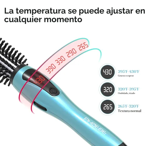 Vista 4 de Phoebe Rizador con Cepillo, cerdas antiquemaduras, calentamiento instantáneo, doble voltaje, cerámica turmalina iónica, varita rizadora para todo