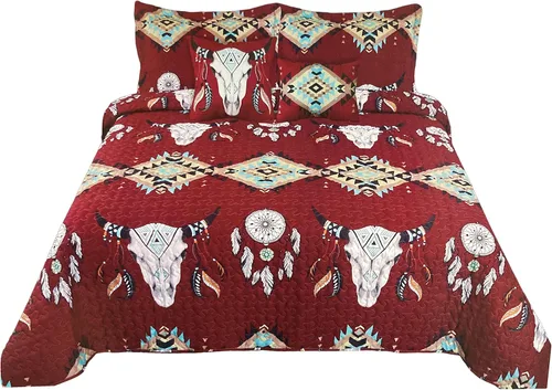 Vista 4 de Western Peak Juego de ropa de cama de 5 piezas con fundas y almohadas decorativas (beige, Queen)