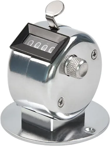 Vista 3 de Mini número de metal mano contador de mano con soporte base para personas de deportes, estadísticas, calidad de fila, hecho a mano, contador clicker