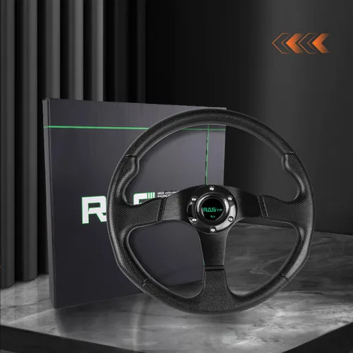 Vista 7 de RASTP - Volante universal de carreras de 13.8 pulgadas/350mm, 6 pernos, agarre de vinilo y aluminio con botón de bocina para auto - Negro