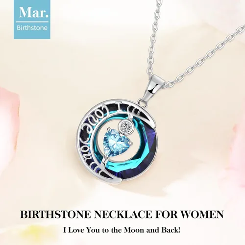 Vista 9 de Collares de cristal para mujer, regalos para aniversario de esposa, regalos de cumpleaños para mujeres, collar de zafiro azul con la frase "I Love