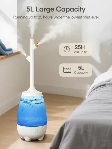 Vista 2 de Humidificadores para dormitorio, habitación grande, hogar, 5 L, humidificador de llenado superior silencioso de niebla fría con difusor de aceite