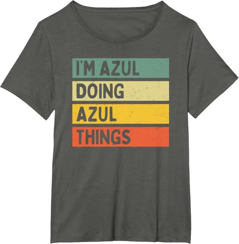 Vista 40 de Camiseta divertida con cita personalizada con texto en inglés "I'm Azul Doing Azul Things