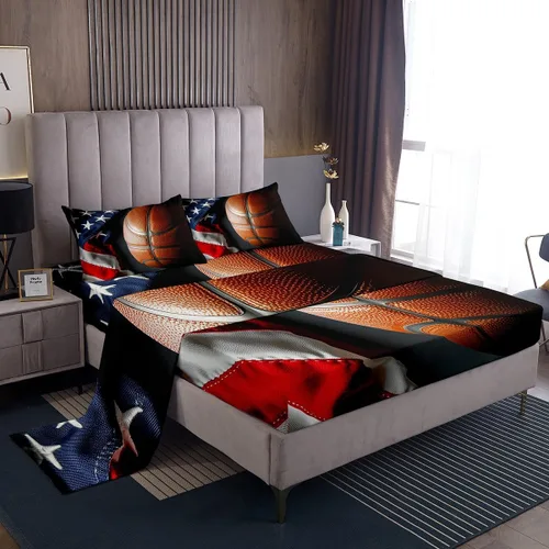 Vista 16 de Manfei Juego de sábanas de baloncesto para niños, tamaño individual, juego de ropa de cama temática deportiva para decoración de habitación de niños