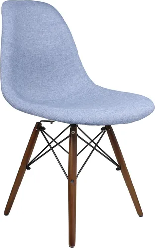 Vista 6 de Mid-Century - Silla de comedor lateral tapizada de tela tejida moderna con patas Eiffel de madera de nogal oscuro, juego de 2 (azul dinim)