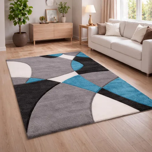 Vista 7 de Paco Home Alfombra moderna con diseño artístico en blanco y negro, tamaño: 2' x 3'7