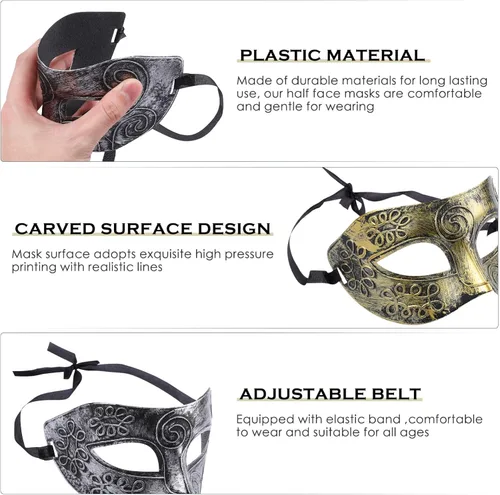 Vista 7 de PRETYZOOM 2 máscaras de máscaras para hombres y mujeres, máscara de guerrero griego romano, máscara veneciana para parejas, máscara de media máscara