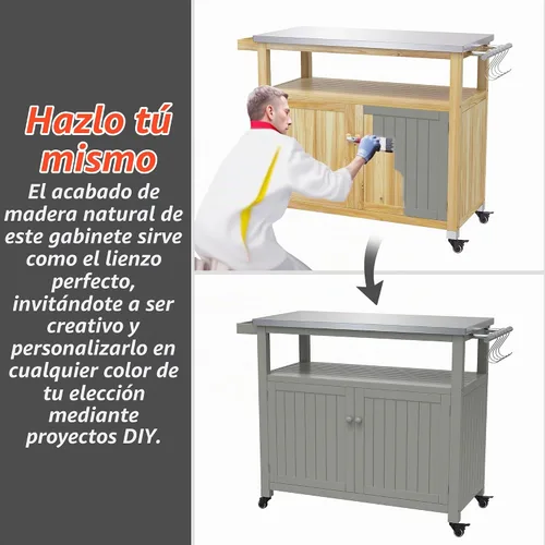 Vista 5 de GDLF Gabinete de almacenamiento al aire libre, mesa de parrilla de madera Marrón