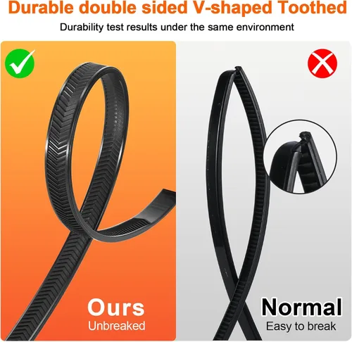 Vista 6 de Bridas de cremallera de 8 pulgadas con dientes de doble cara, resistencia a la tracción de 65 libras, bridas para cables resistentes con autobloqueo