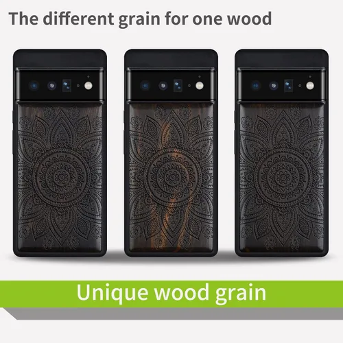 Vista 7 de Carveit Funda de madera para Pixel 6 Pro [madera real dura y TPU suave] a prueba de golpes, funda de madera única y elegante compatible con Google