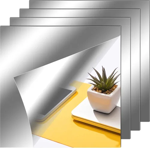 Vista 15 de Zonon Hojas de espejo flexibles autoadhesivas, no de vidrio, azulejos adhesivos para decoración de pared del hogar (20 piezas, 6 x 9 pulgadas)