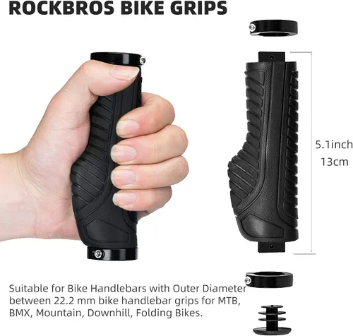 Vista 6 de ROCKBROS Empuñaduras de bicicleta de montaña, empuñaduras para manillar de bicicleta, doble abrazadera de aluminio para MTB BMX, extremos de barra