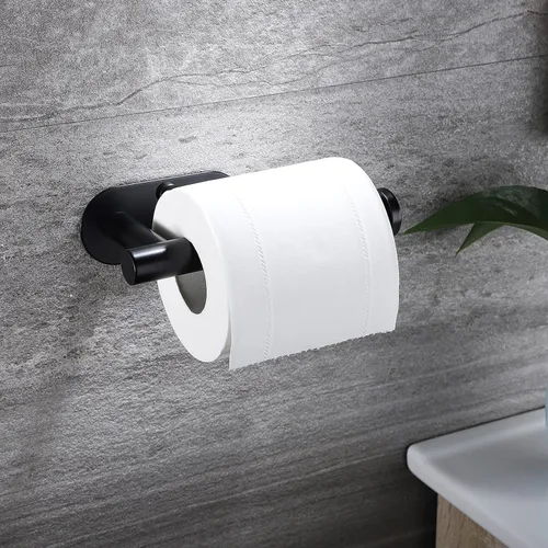 Vista 4 de YIGII Soporte de papel higiénico adhesivo – Soporte autoadhesivo para papel higiénico negro, soporte de pared para baño y cocina, acero inoxidable