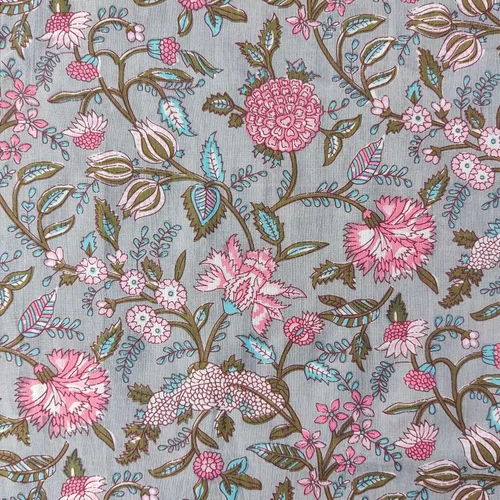 Vista 21 de AVKA Studio Tela de impresión en bloque a mano por yarda - PRECORTADA 1 yarda 42 pulgadas de ancho - Material 100% algodón - Patrón floral azul