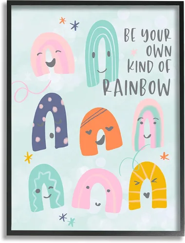 Vista 10 de Stupell Industries Be Your Own Rainbow Phrase - Ilustración lúdica para niños, diseñada por Anna Quach, arte de pared enmarcado blanco, 11 x 14