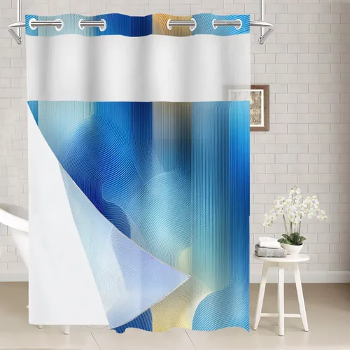 Vista 32 de Batmerry Maritime Nautical Hookless Shower Curtain with Snap in Liner Set, Anchors Ship Wheel Bath Curtain Magnetic Hem Quick-Drying Waterproof