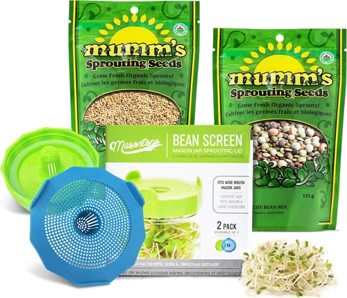 Vista 9 de Masontops Mason Jar - Juego de iniciación de tarro de germinación de frijoles, kit de brotes de frijoles fácil de bricolaje con semillas orgánicas