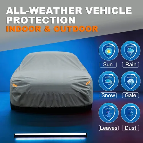 Vista 5 de Kayme - Funda resistente para coche, impermeable, todo clima, cubiertas exteriores completas, protección contra rayos UV, sol y lluvia. Ajuste
