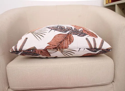 Vista 3 de Yeiotsy Funda de cojín decorativa, diseño de hojas tropicales, chenilla jacquard (rojo ladrillo, 18 x 18 pulgadas)