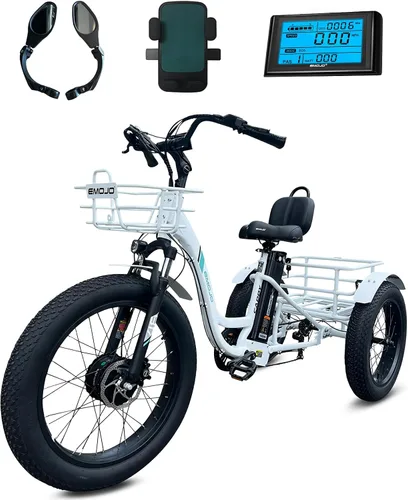 Vista 9 de EMOJO Caddy Pro - Triciclo eléctrico de neumático grueso de 500 W, 20 x 4.0 pulgadas, para adultos, frenos de disco hidráulicos, bicicleta eléctrica