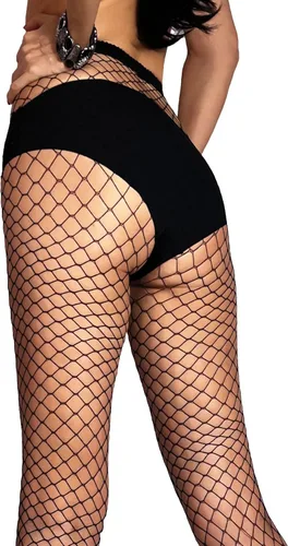 Vista 4 de Mila Marutti Medias de red de cintura alta para mujer, medias de red