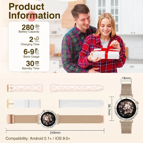 Vista 3 de Smart Watches for Women (Answer/Make Calls),1.19" AMOLED Slim Smartwatch with Heart Rate/Sleep Monitor,120+ Sport Modes Fitness Tracker with Rose