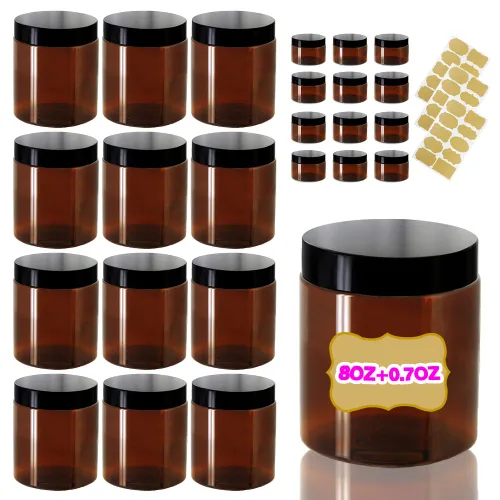 Vista 15 de Paquete de 12 recipientes pequeños de plástico de 4 onzas con tapas + paquete de 12 tarros de muestra de cosméticos de 0.7 oz/0.7 fl oz