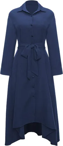 Vista 19 de VERWIN Vestido largo de manga larga para mujer, holgado, elegante, con botones, con bolsillos y cinturones