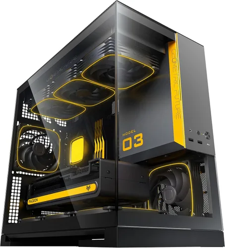 Vista 17 de Geometric Future M5 de vidrio templado semitorre, chasis de juego E-ATX/ATX, acero de 1.2mm, Tipo C, paneles sin herramientas, soporte para radiador