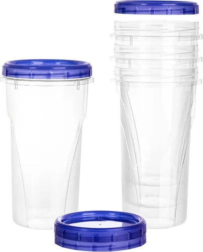 Vista 15 de PLASTICPRO [Paquete de 3 de 32 oz] Contenedores de Delicatessen con Tapa Giratoria Fondo Transparente con Tapas Giratorias Azules Reutilizables