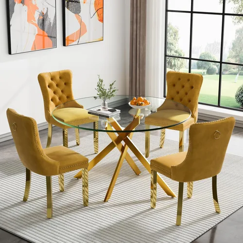 Vista 131 de Juego de mesa de comedor de cristal plateado moderno de 47 pulgadas para 2, juego de mesa de comedor de cocina redonda de 3 piezas con patas