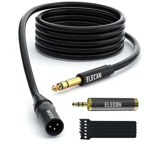 Vista 14 de Elecan Cable Auxiliar TRS Macho a XLR Macho de 3.5mm (1/8 Pulgada) de 4 Pies, Cable de Micrófono Estéreo Blindado Profesional Balanceado, Chapado