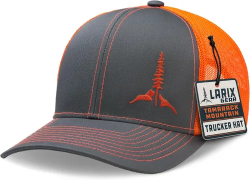 Vista 8 de Larix Hats for Men, Trucker Hat Men, Tamarack Mountain, Mesh Snapback Negro/ Gris