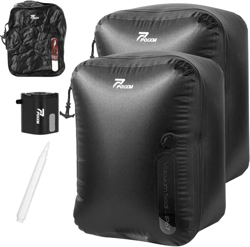 Vista 14 de Bolsas de vacío para viajes con bomba inalámbrica, cremallera abierta de 180°, impermeable IP67, bolsas de compresión reutilizables que ahorran