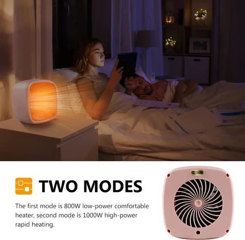 Vista 3 de YOUCIDI - Calentador eléctrico de cerámica portátil de 1000 W/800 W, calentador pequeño compacto, se calienta en 2 segundos, seguro y silencioso Rosa