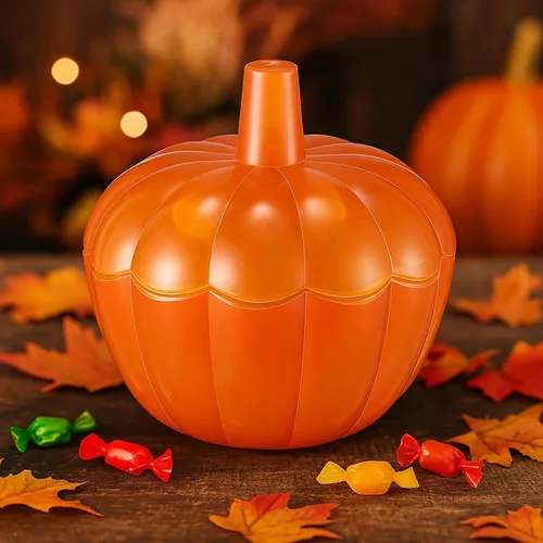 Vista 3 de Tanlade 4 tarros de calabaza de cristal de Acción de Gracias de 10 onzas con tapa, recipientes decorativos de calabaza para galletas de calabaza