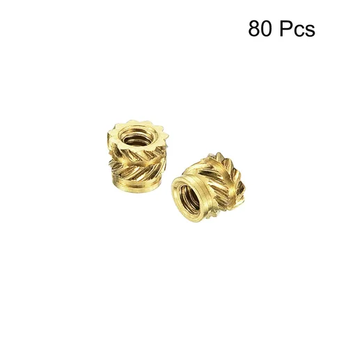 Vista 3 de uxcell Tuercas de inserción moleteadas, 80 piezas M2 x 3 mm L x 3.5 mm DI 3D Impresión de tuercas de latón Tuercas de rosca hembra Insertos de latón