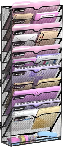 Vista 10 de SUPEASY Organizador de archivos de pared de 6 niveles con base, soporte Negro